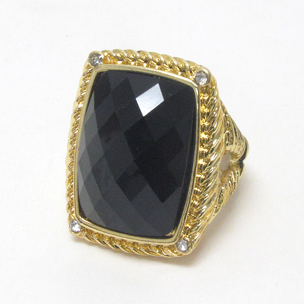 LARGE FACET STONE AND CRYSTAL CORNER DECO STRETCH GLAMOUR RING