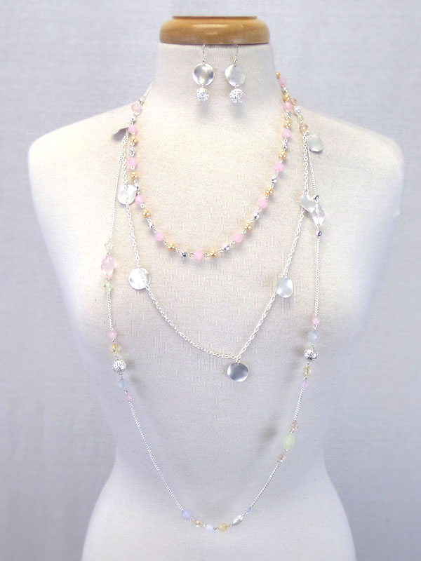 THREE LAYER METAL AND BEADS NECKLACE SET 
