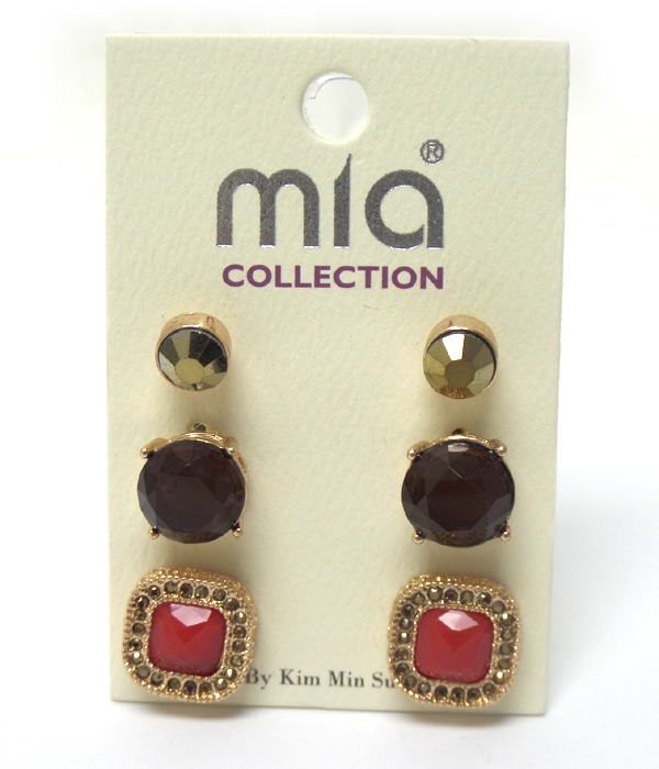 THREE PAIR MULTI STONE WITH CRYSTALS EARRINGS 
