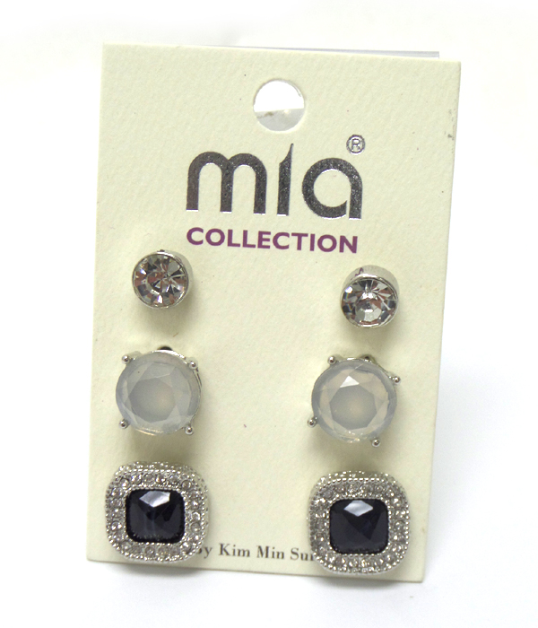 THREE PAIR MULTI STONE WITH CRYSTALS EARRINGS