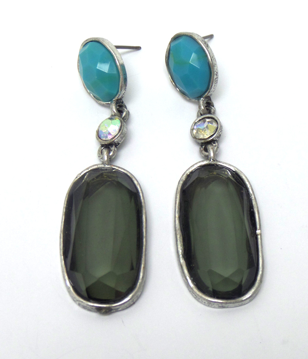 STONE WITH CRYSTAL DROP EARRINGS