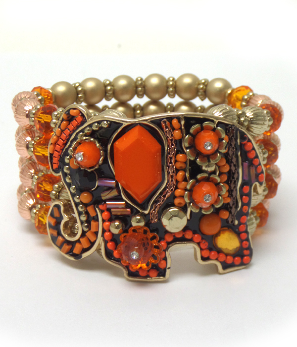 ELEPHANT WITH MULTI BEADS AND STONES LAYER BRACELET 