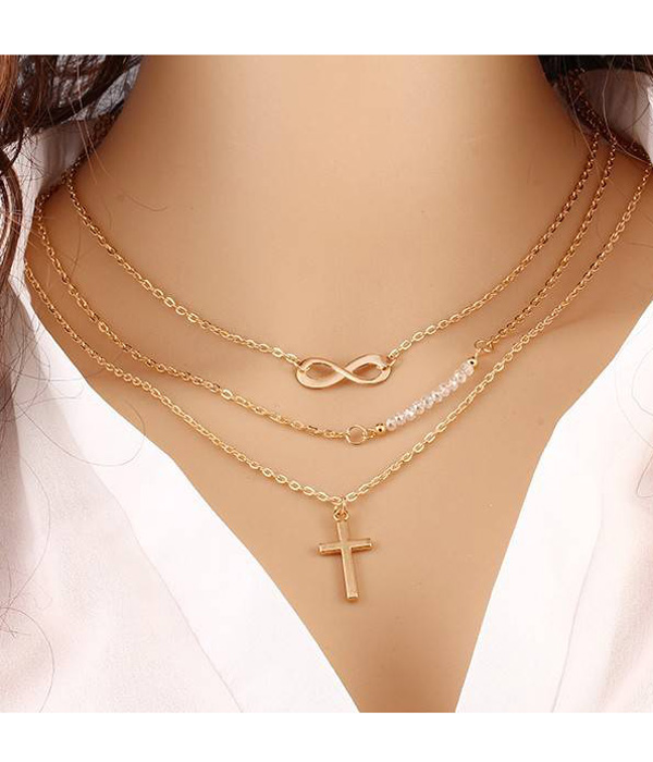 PREMIUM ETSY STYLE CROSS AND INFINITE LAYERED NECKLACE
