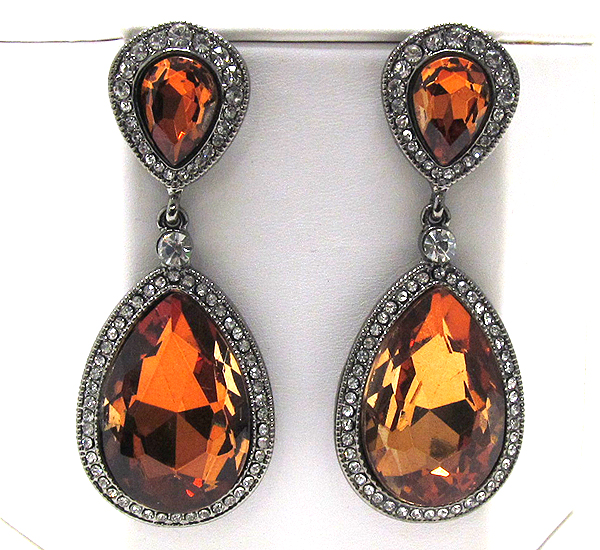 TEARDROP FACET GLASS AND CRYSTAL DECO DROP EARRING