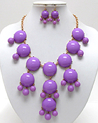 MULTI ACRYLIC PUFFY ROUND BUBBLE NECKLACE EARRING SET