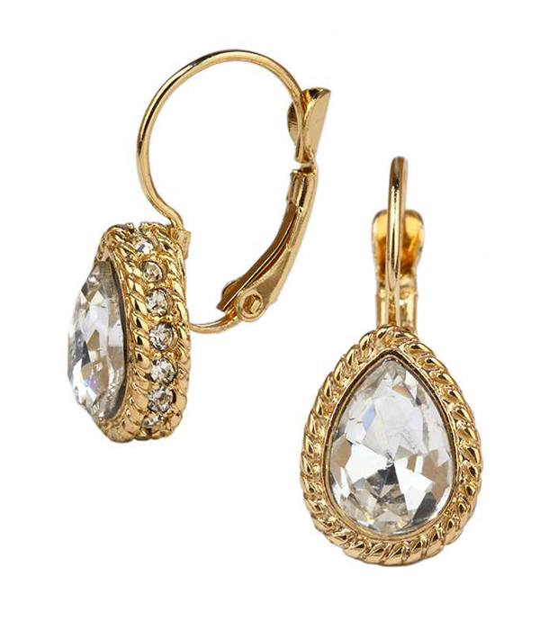FACET GLASS AND CRYSTAL SIDE TEARDROP FRENCH CLIP EARRING