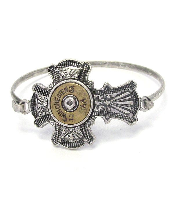 BULLET AND CROSS WIRE BANGLE BRACELET