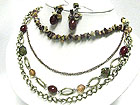 MULTI LAYER NATURAL STONE AND CHAIN NECKLACE EARRING SET