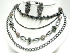 MULTI LAYER NATURAL STONE AND CHAIN NECKLACE EARRING SET