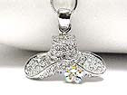 WHITE GOLD PLATING CRYSTAL COWBOY HAT PENDANT NECKLACE