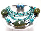 MULTI STRAND SEED BEADS AND CERAMIC STONE NECKLACE SET