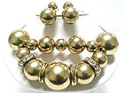 METAL BALL AND CRYSTAL RING  LINK DOUBLE LAYER NECKLACE SET 