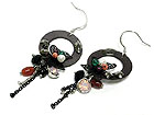SEMI PRECIOUS STONE AND ROUND METAL BALL DROP EARRING