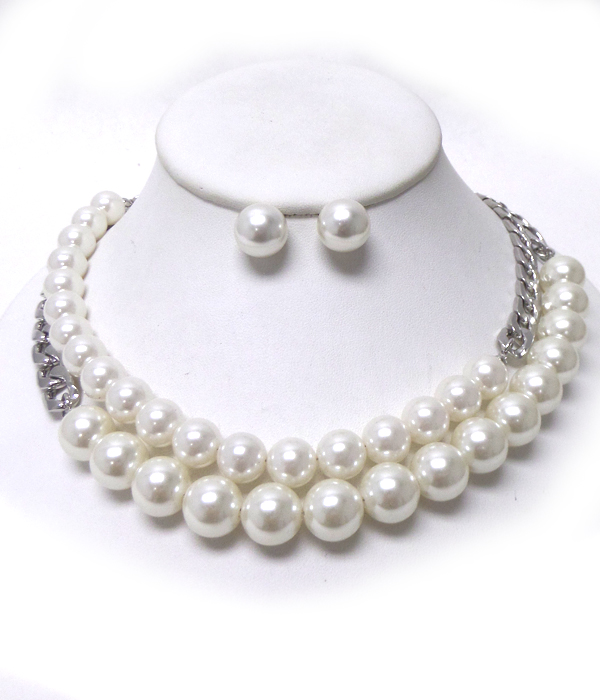 TWO LAYER CHAIN AND PEARL NECKLACE SET 