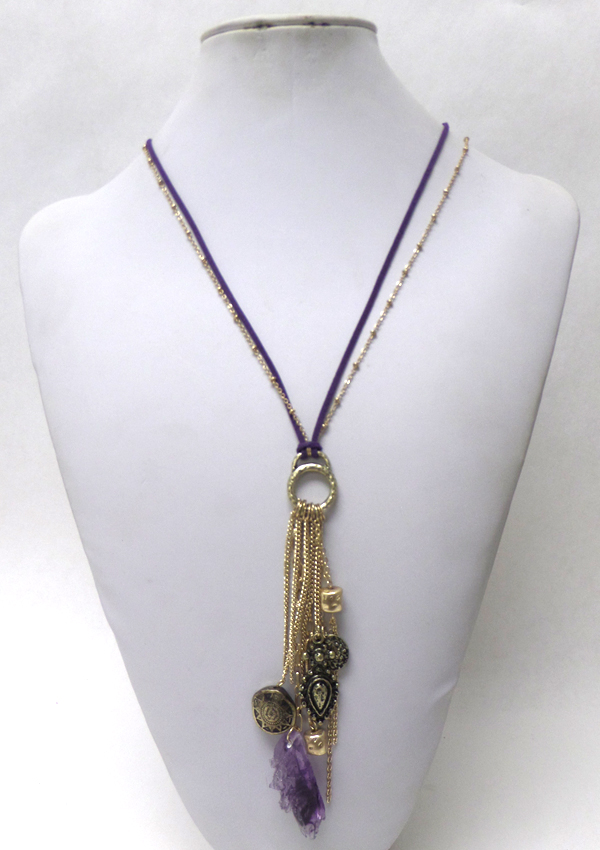 MULTI CHAIN TASSEL AND CHARM DROP LONG NECKLACE