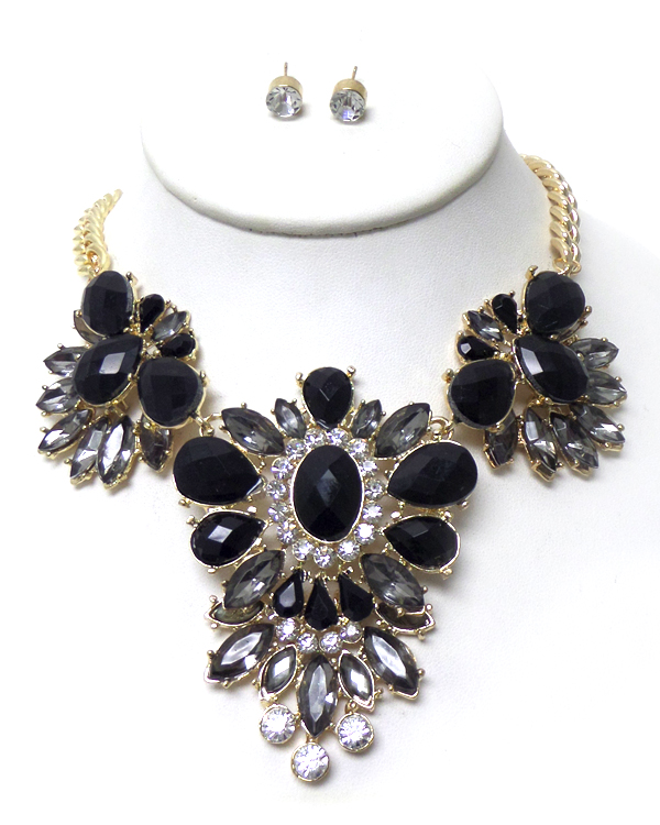 FLOWER WITH MULTI CRYSTALS DROP NECKLACE SET