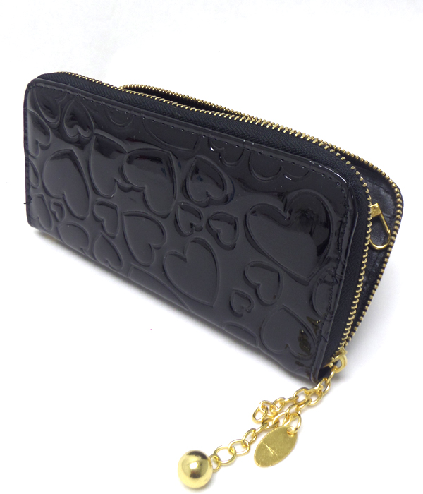 GLOSSY HEARTS WITH BALL DROP ZIPPER WALLET 