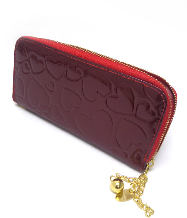 GLOSSY HEARTS WITH BALL DROP ZIPPER WALLET 