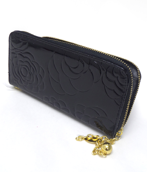 GLOSSY ROSES WITH BALL DROP ZIPPER WALLET 