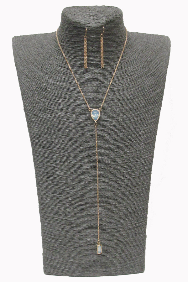 FINE CHAIN AND CENTER OPAL STONE Y SHAPE NECKLACE SET 