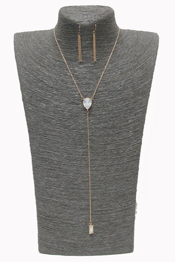 FINE CHAIN AND CENTER OPAL STONE Y SHAPE NECKLACE SET