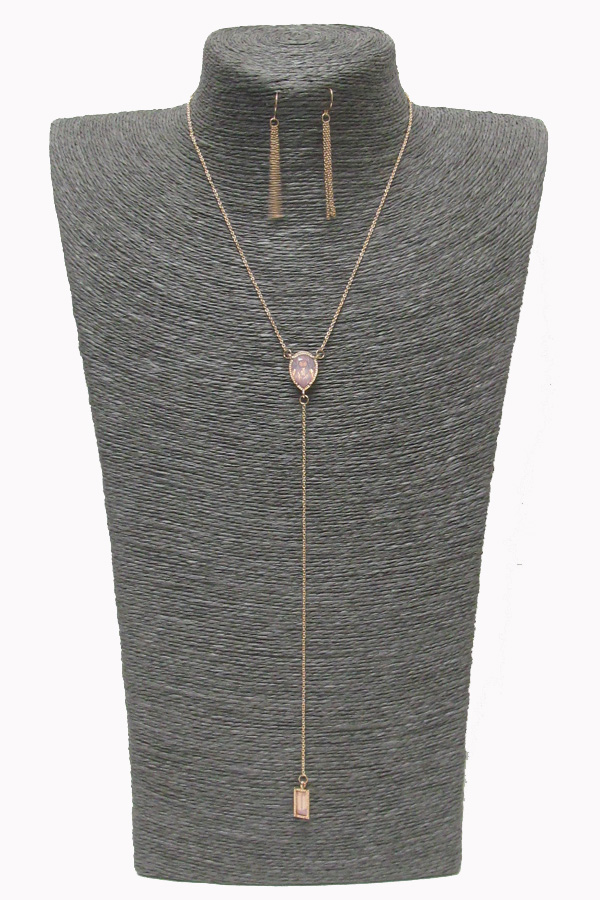 FINE CHAIN AND CENTER OPAL STONE Y SHAPE NECKLACE SET 