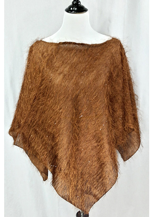 SOLID COLOR HAIRY PONCHO