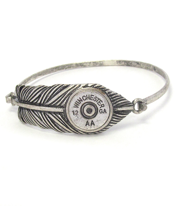 BULLET AND FEATHER WIRE BANGLE BRACELET