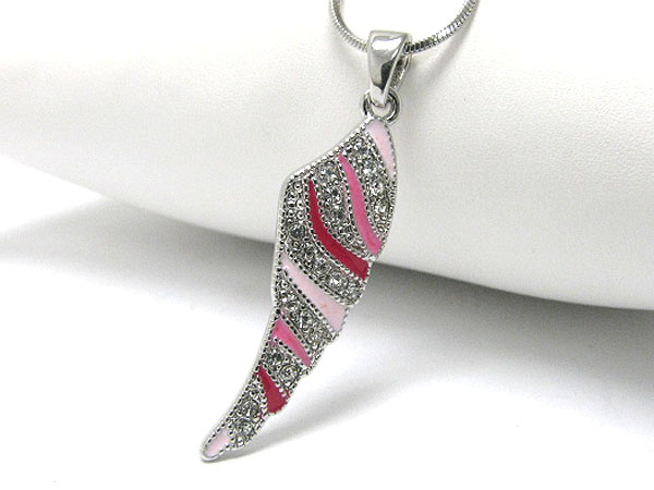 WHITEGOLD PLATING EPOXY AND CRYSTAL DECO WING PENDANT NECKLACE