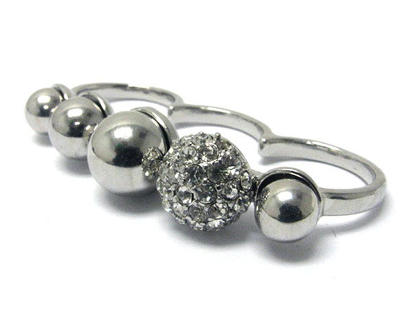 CRYSTAL AND METAL BALL THREE FINGER RING