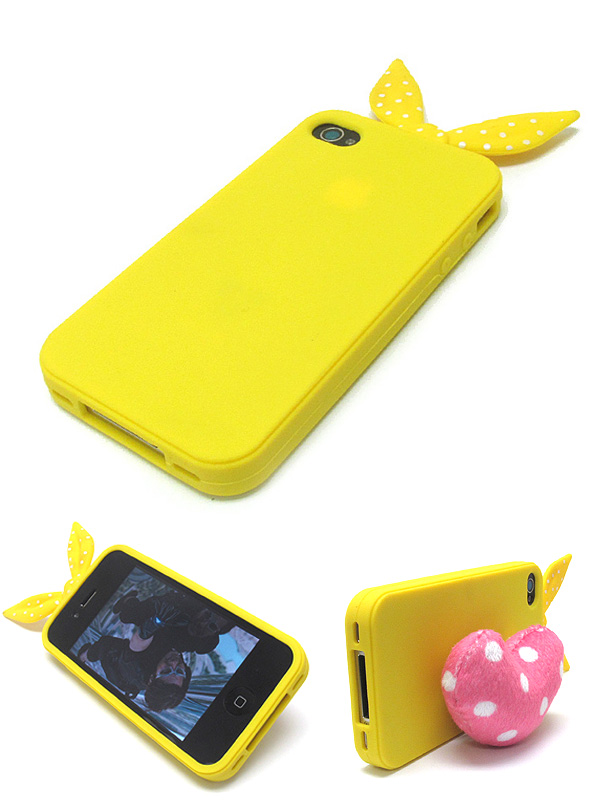 BUNNY EARS  SOFT CASE FOR CELL PHONE CASE WITH POM POM HEART PILLOW INCLUDED - SOFT CASE FOR IPHONE 4 -  4S