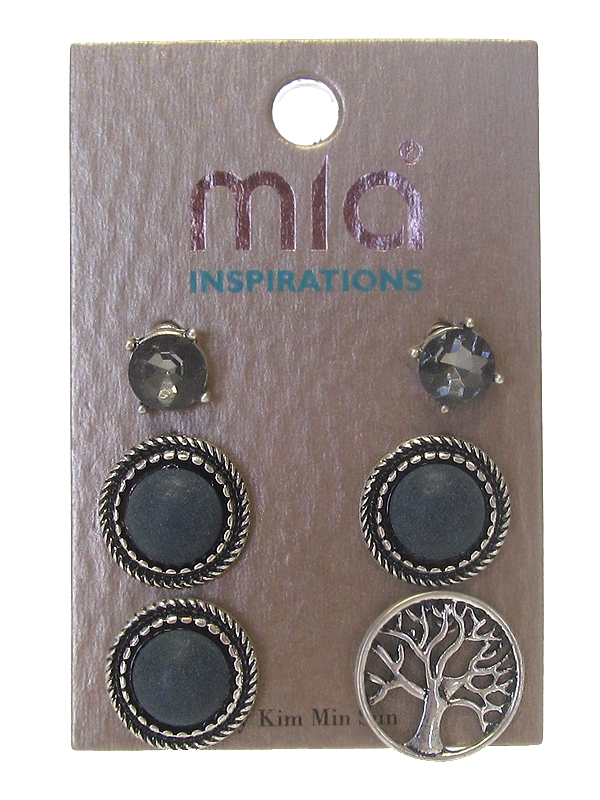 TURQUOISE TREE OF LIFE 3 PAIR EARRING SET