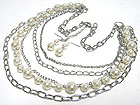 PEARL BALL AND MULTI METAL CHAIN LONG NECKLACE SET - Wholesale Fashion Jewelry
