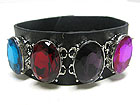 LARGE FACET SIMULATED STONE LEATHER BAND BRACELET