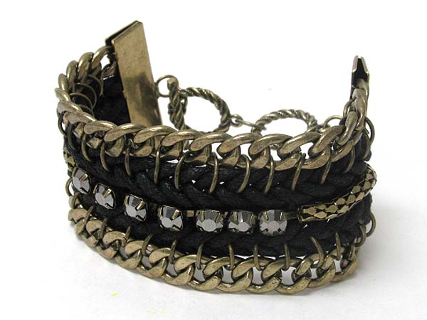 SUEDE AND METAL CHAIN BRAIDED LINK BRACELET
