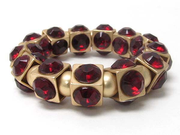 CRYSTAL STUD CUBE AND METAL BALL LINK STRETCH BRACELET
