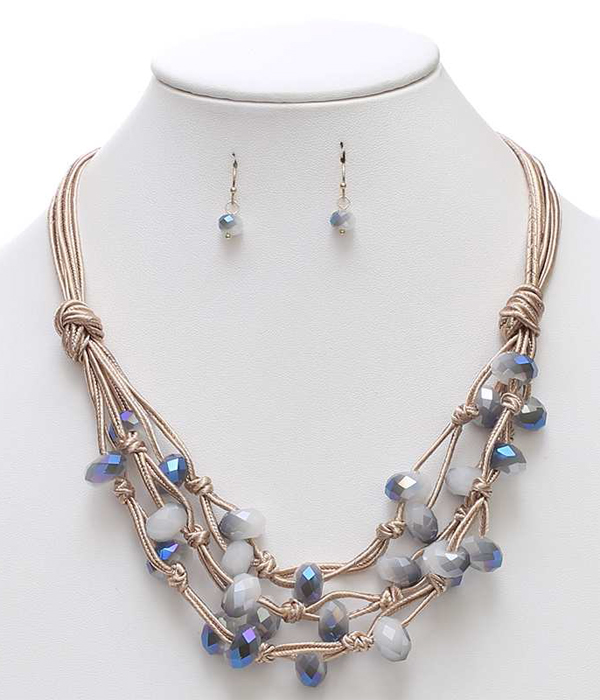 FACET STONE AND MULTI LAYER CORD NECKLACE SET