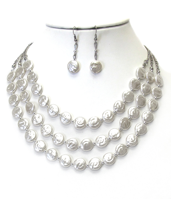 NATURAL SHELL BEAD 3 LAYER NECKLACE SET