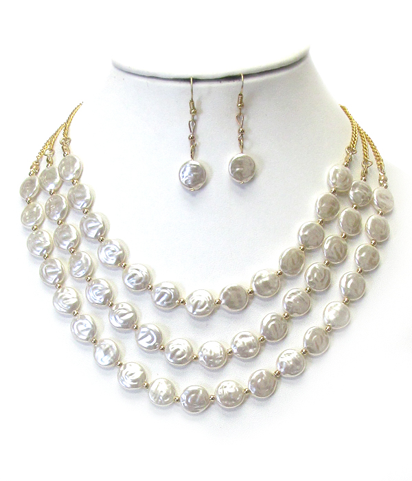 NATURAL SHELL BEAD 3 LAYER NECKLACE SET