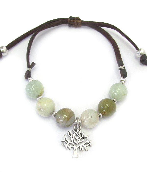 MULTI BALL STONE AND TREE OF LIFE CHARM PULL TIE BRACELET