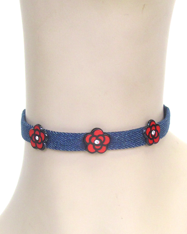 ROSE AND DENIM CHOKER NECKLACE