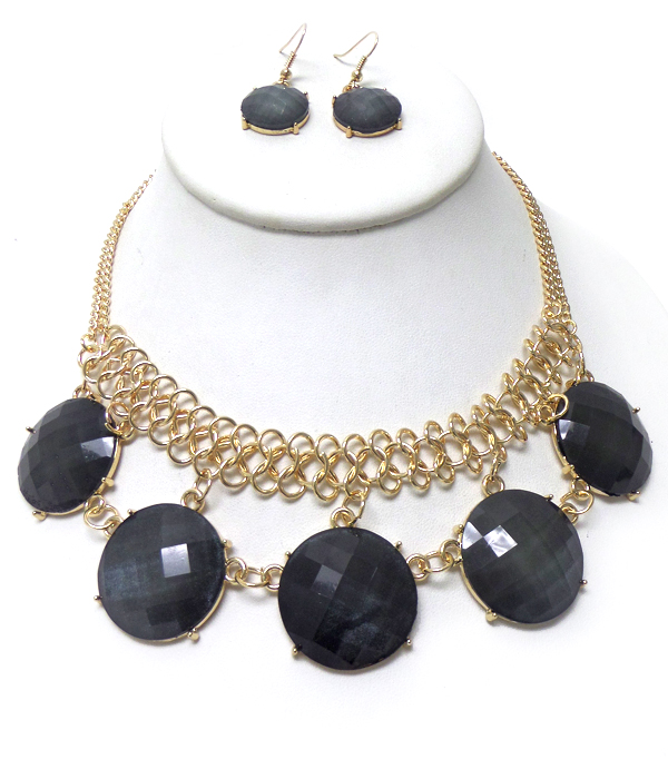 LAYER CHAIN AND STONES NECKLACE SET 