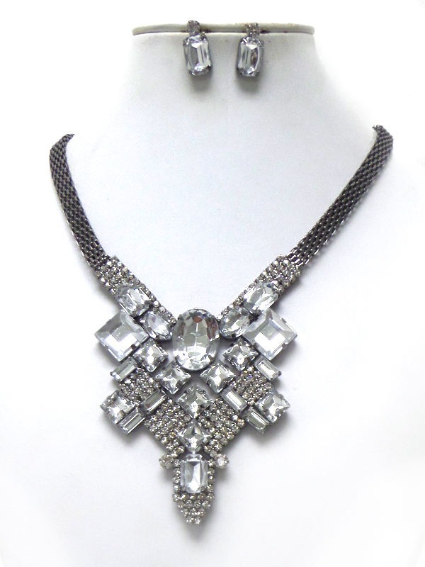 SQUARE STONES WITH FLAT CHAIN NECKLACE SET