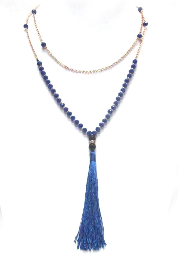 WRAPAROUND CHAIN AND  GLASS BEAD TASSEL DROP NECKLACE