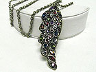 CRYSTAL FEATHER WING PENDANT LONG NECKLACE
