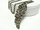 CRYSTAL FEATHER WING PENDANT LONG NECKLACE