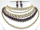 MULTI STRAND PEARL BALL AND METAL CHAIN NECKALCE SET