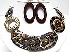 ANIMAL PATTERN DISK AND METAL FILIGREE LINK NECKLACE SET - Wholesale Jewelry