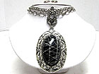 BOUTIQUE QUALITY GLASS ART WORKS OVAL PENDANT MULTI CHAIN NECKLACE SET