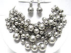 MULTI STRAND METAL BALL AND CHAIN CLUSTER NECKLACE SET - Wholesale Jewelry